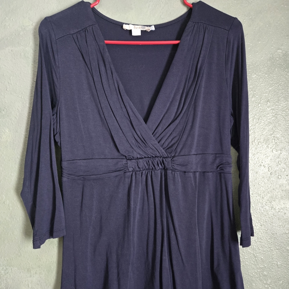 Boden - Deep V Neck Tee Shirt - 3/4 Sleeve - Navy BLUE - Size Women's M Size 10R